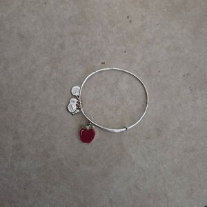 Alex and Ani Silver Bangle with Red Apple Charm